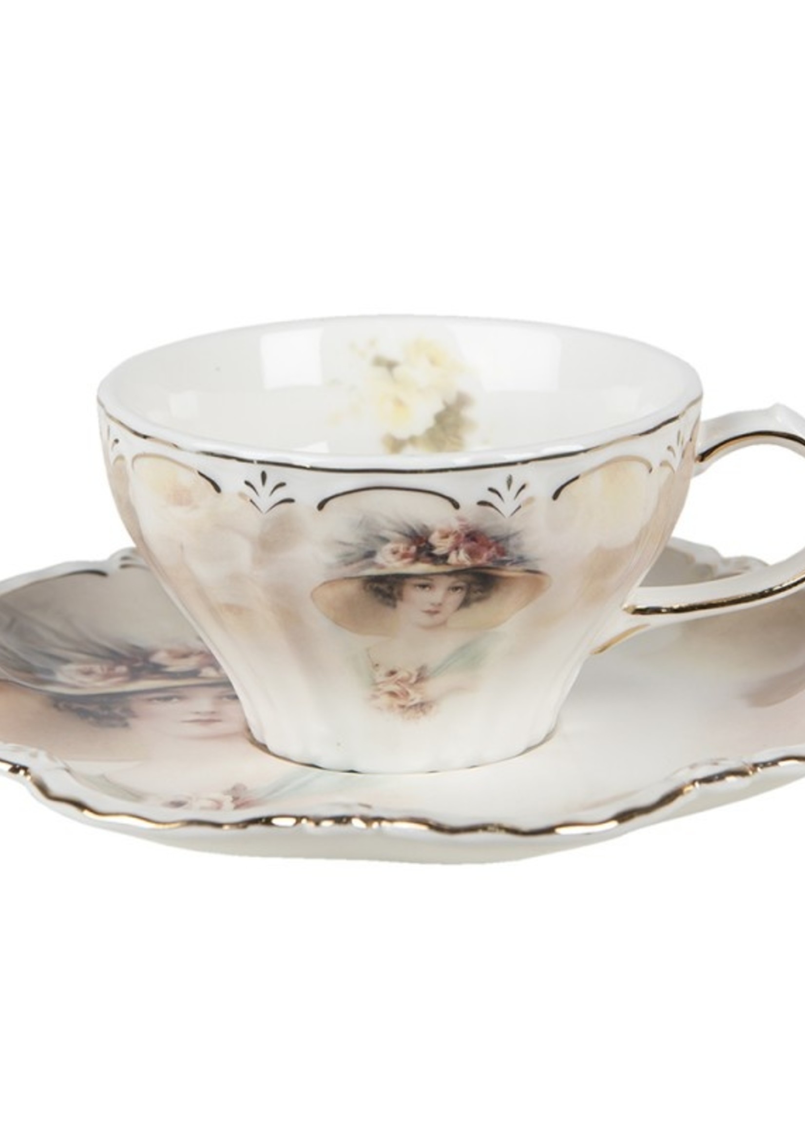 Clayre & Eef Tasse et soucoupe 12*10*6 / Ø 17*2 cm / 200 ml 6CE1347