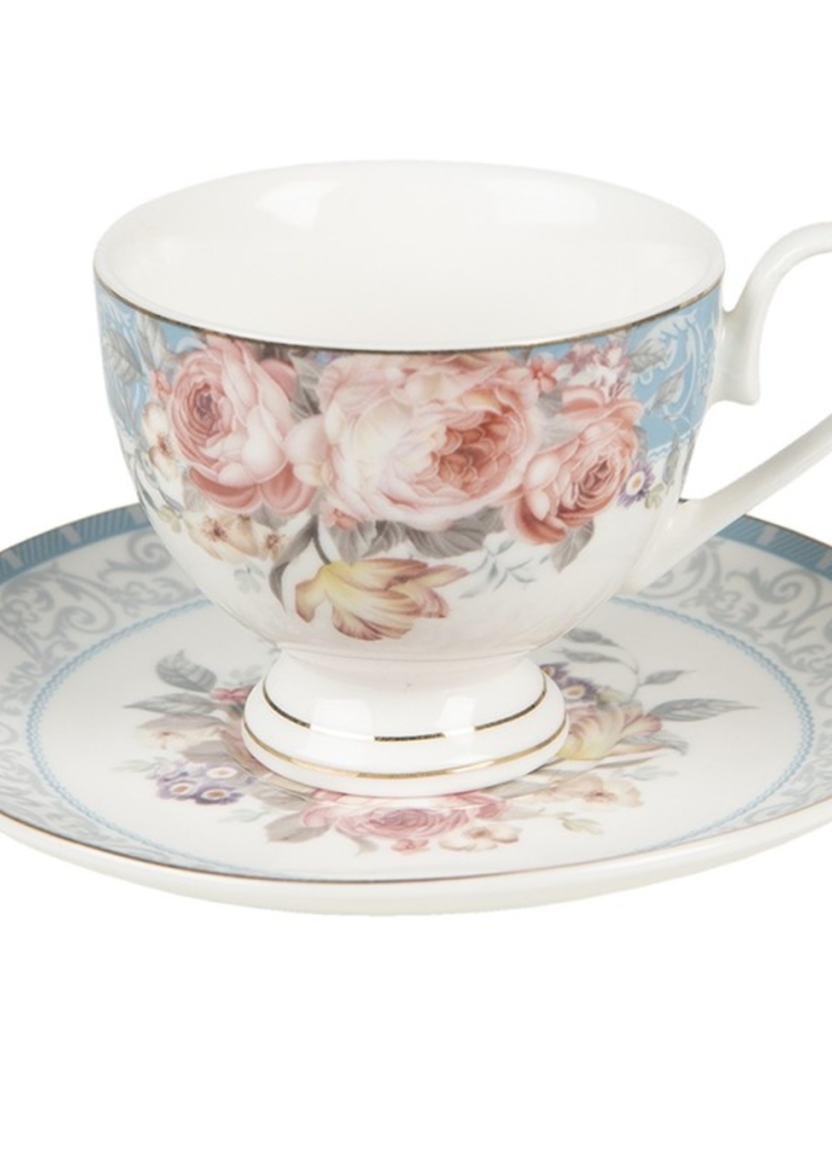 Clayre & Eef Tasse et soucoupe Ø 9*8 / Ø 15*2 cm / 200 ml PECKS-2