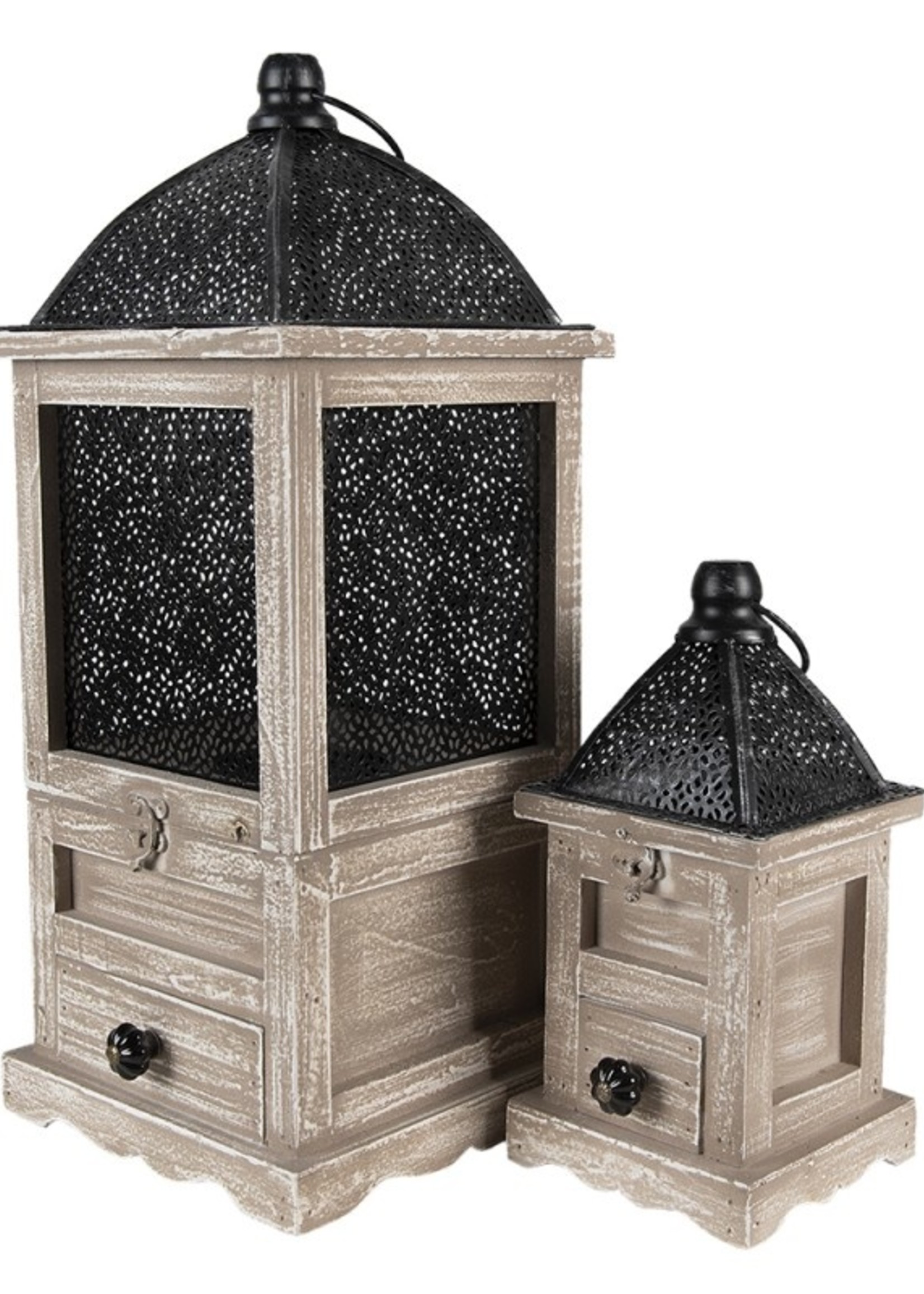 Clayre & Eef Lanterne (2) 20*20*53 / 14*14*25 cm 64960