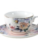 Clayre & Eef Kop en schotel Ø 10*6 / Ø 15*2 cm / 250 ml FLOKS