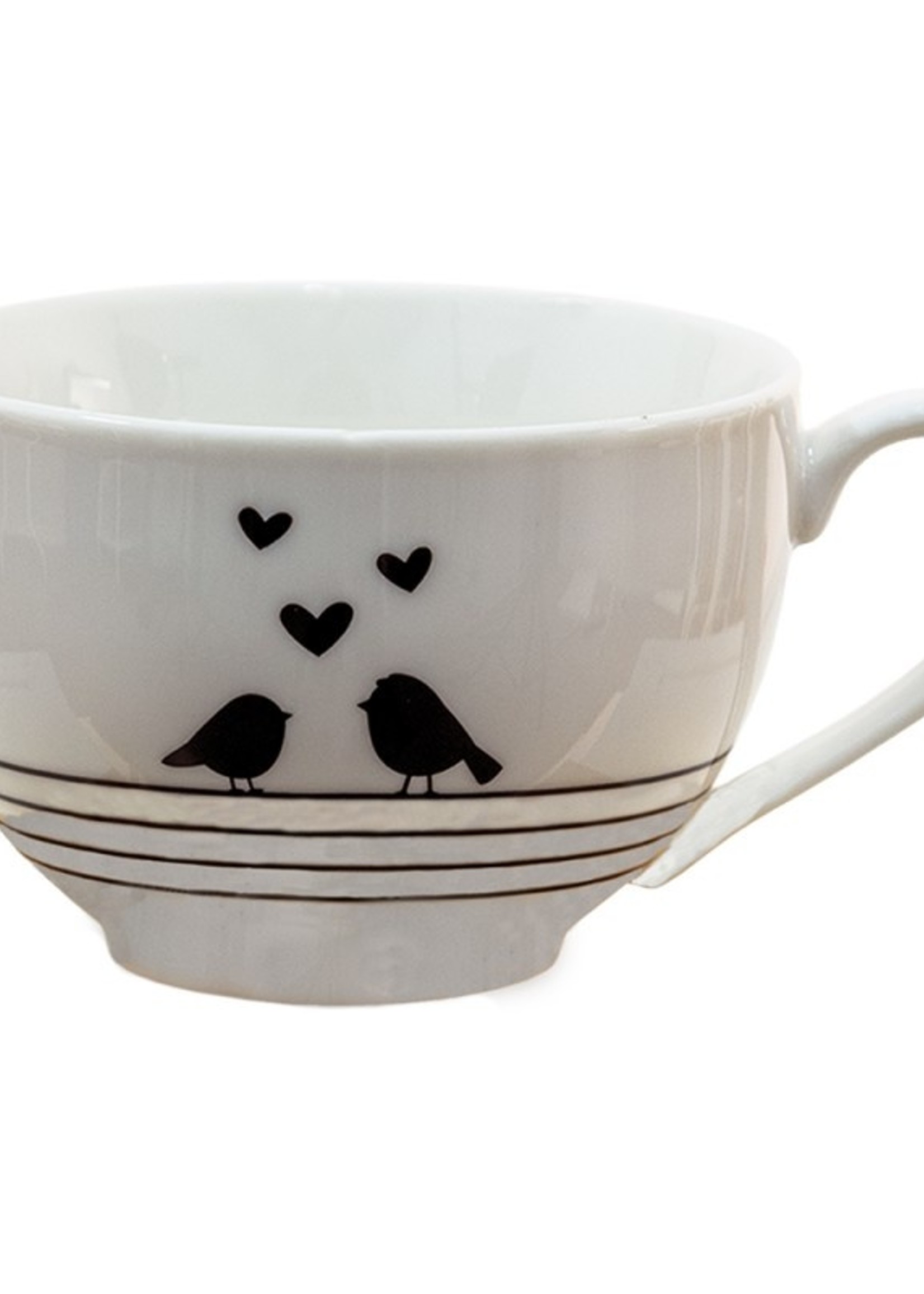 Clayre & Eef Witte Kop en schotel 12*9*7 / Ø 14*2 cm / 220 ml LBSKS