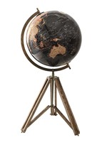 Clayre & Eef Zwarte Wereldbol/globe 31*31*71 cm 64934