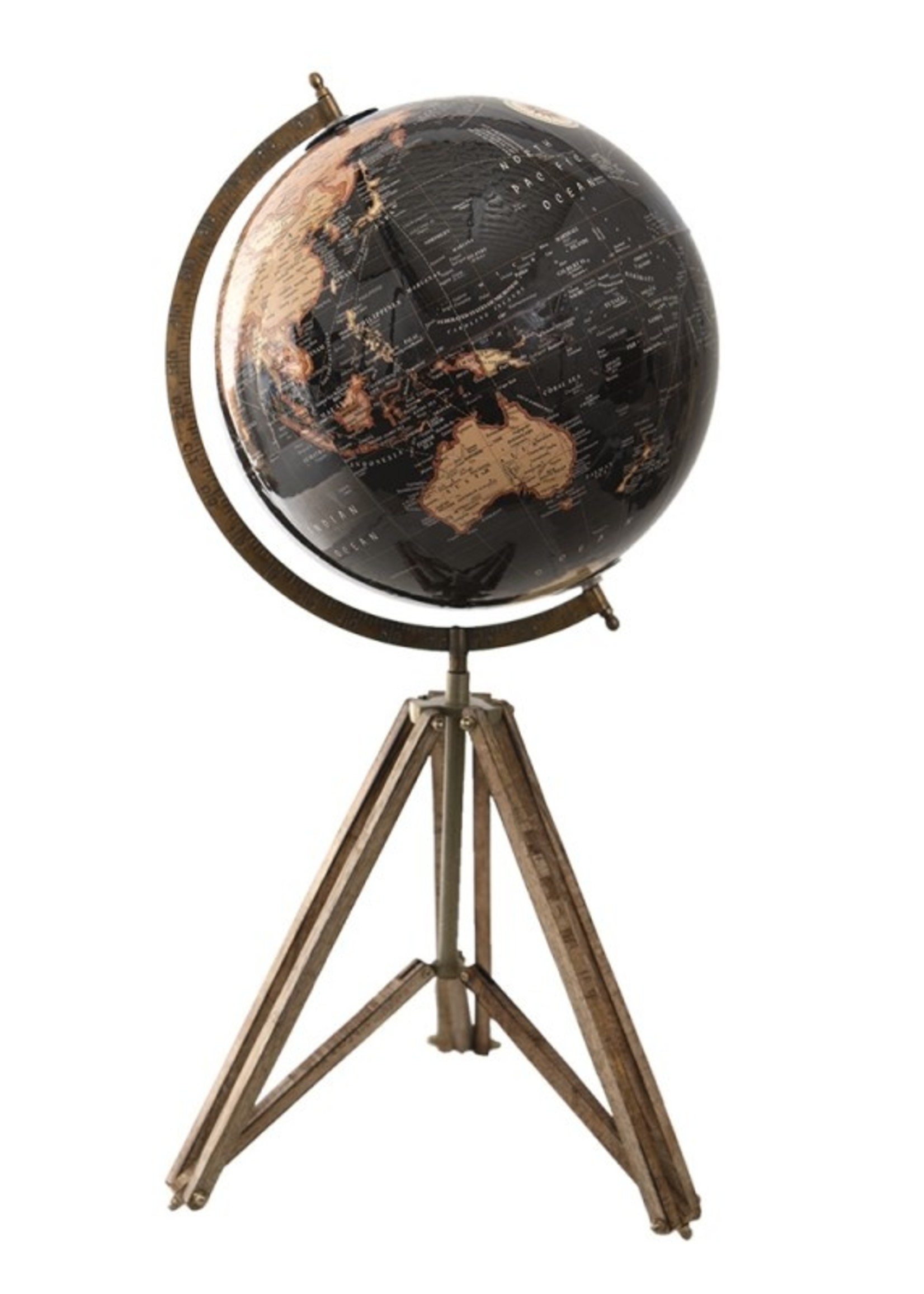 Clayre & Eef Zwarte Wereldbol/globe 31*31*71 cm 64934
