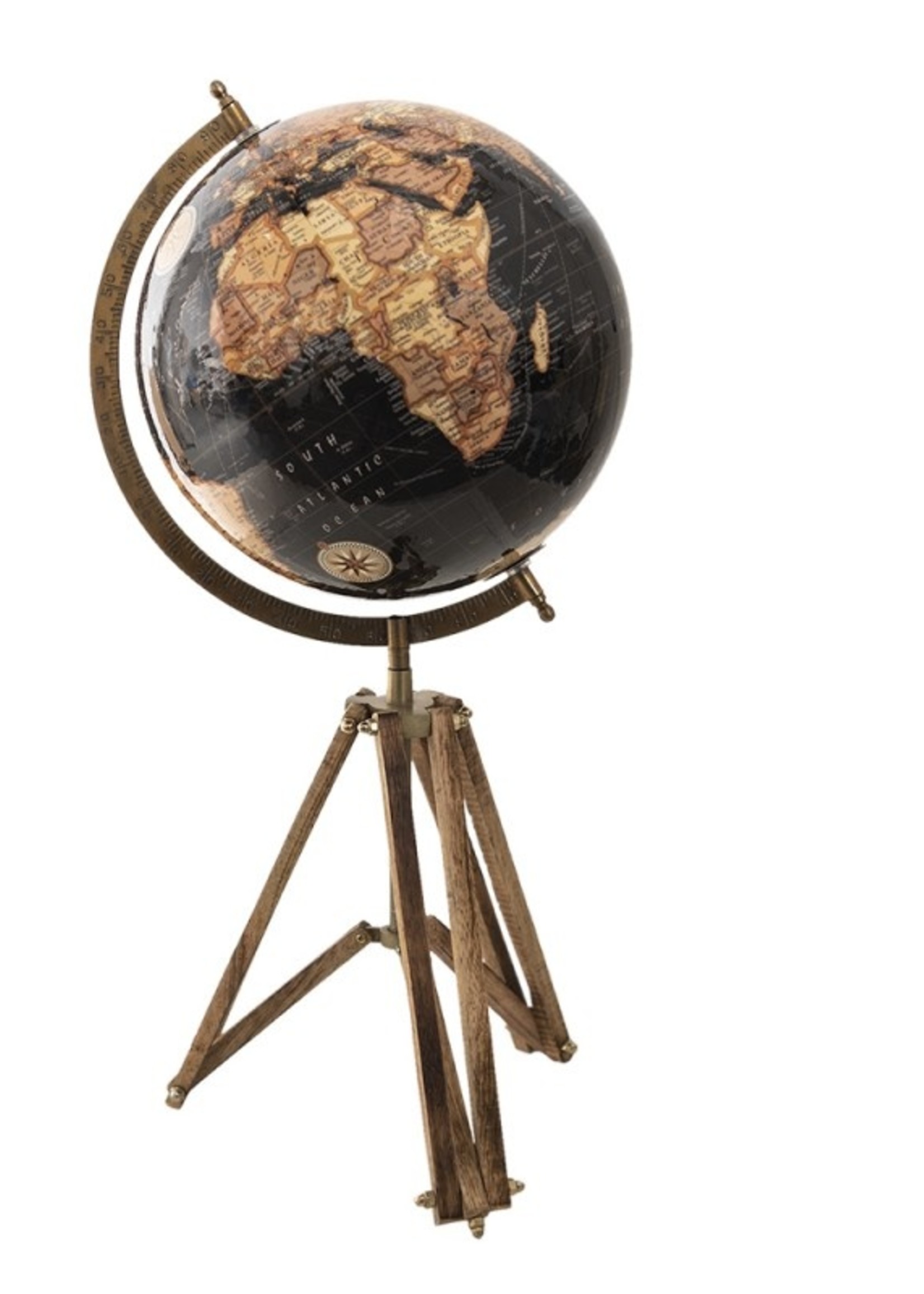Clayre & Eef Zwarte Wereldbol/globe 28*26*57 cm 50543