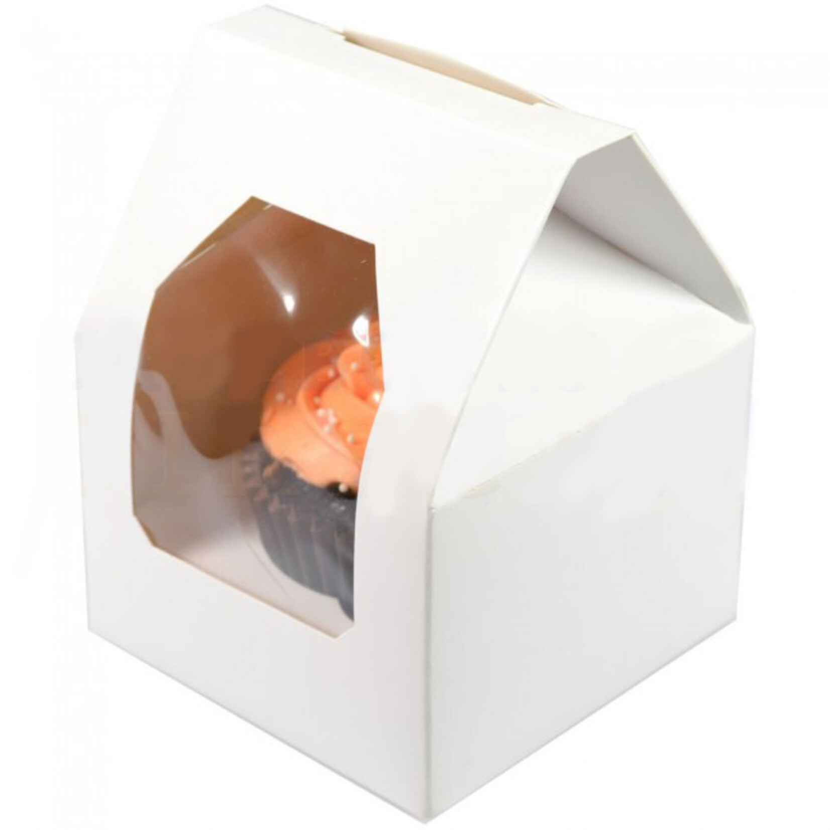 Cupcakedozen.nl Witte doos in de vorm van een huisje  voor 1 cupcake  (per 25 stuks)