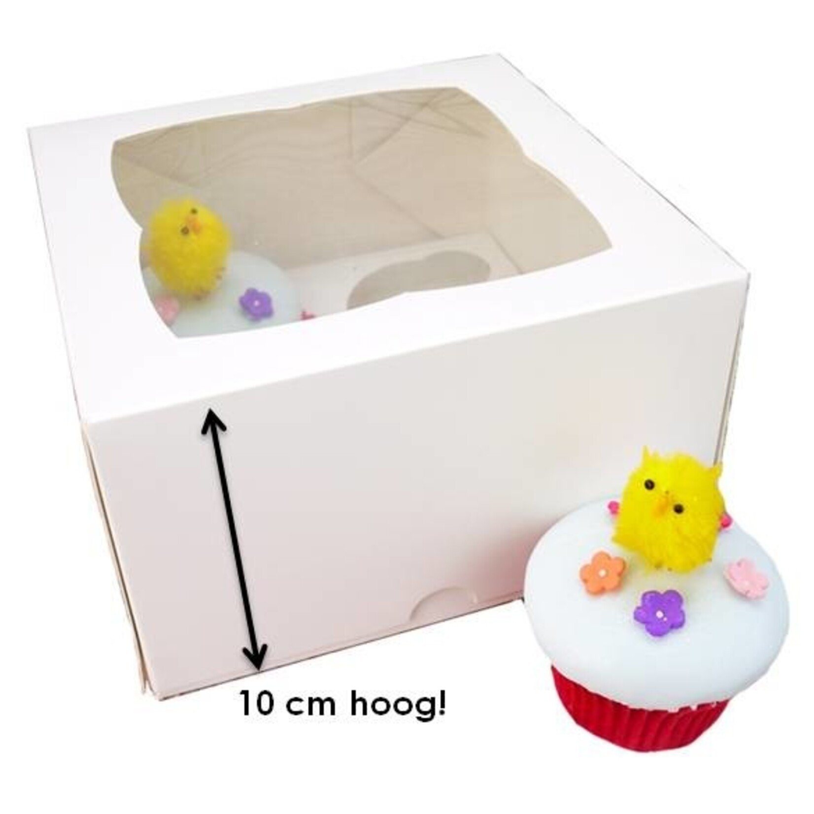 Cupcakedozen.nl Witte hoge doos voor 4 cupcakes (per 25 stuks)