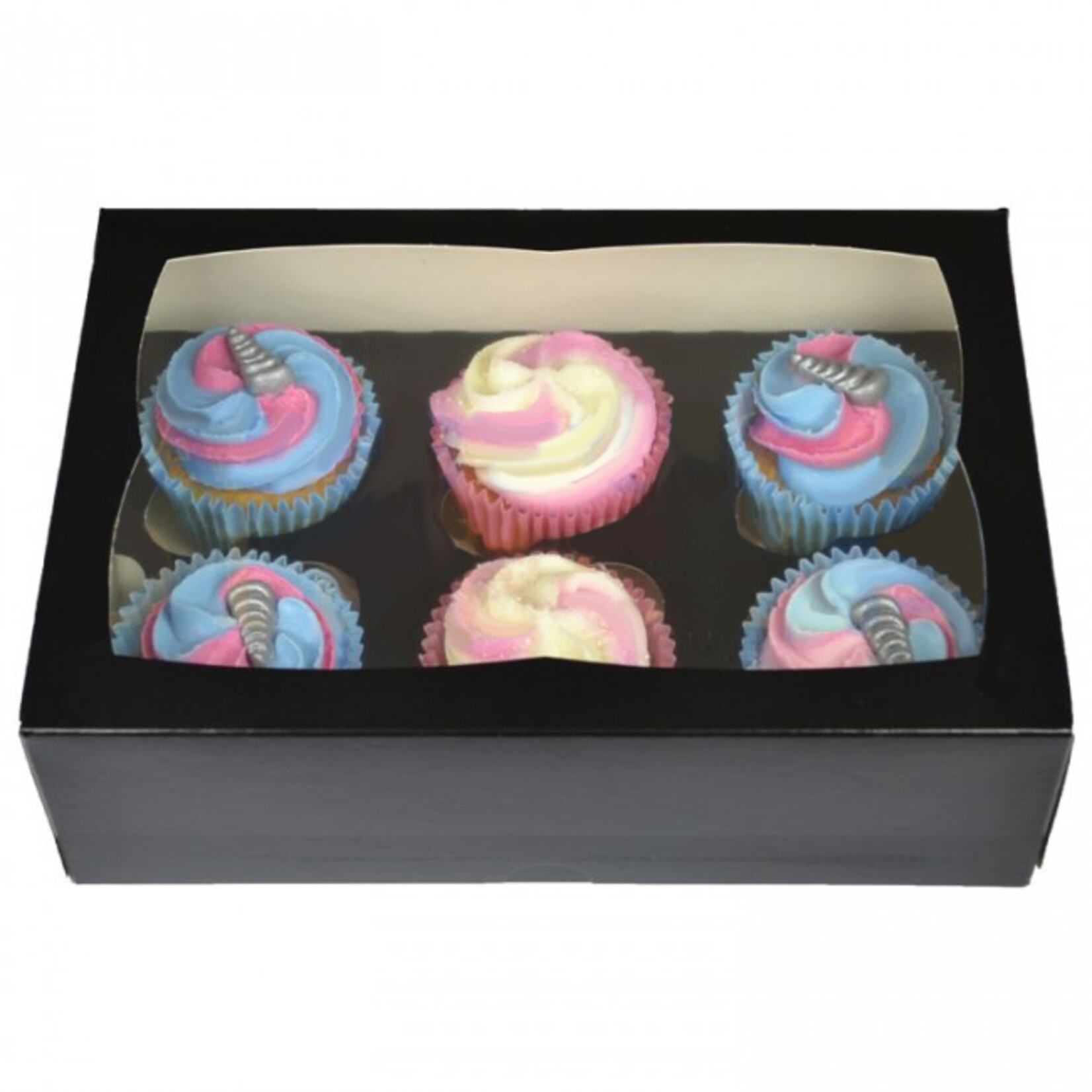 Cupcakedozen.nl Zwarte doos voor 6 cupcakes (25 stuks)