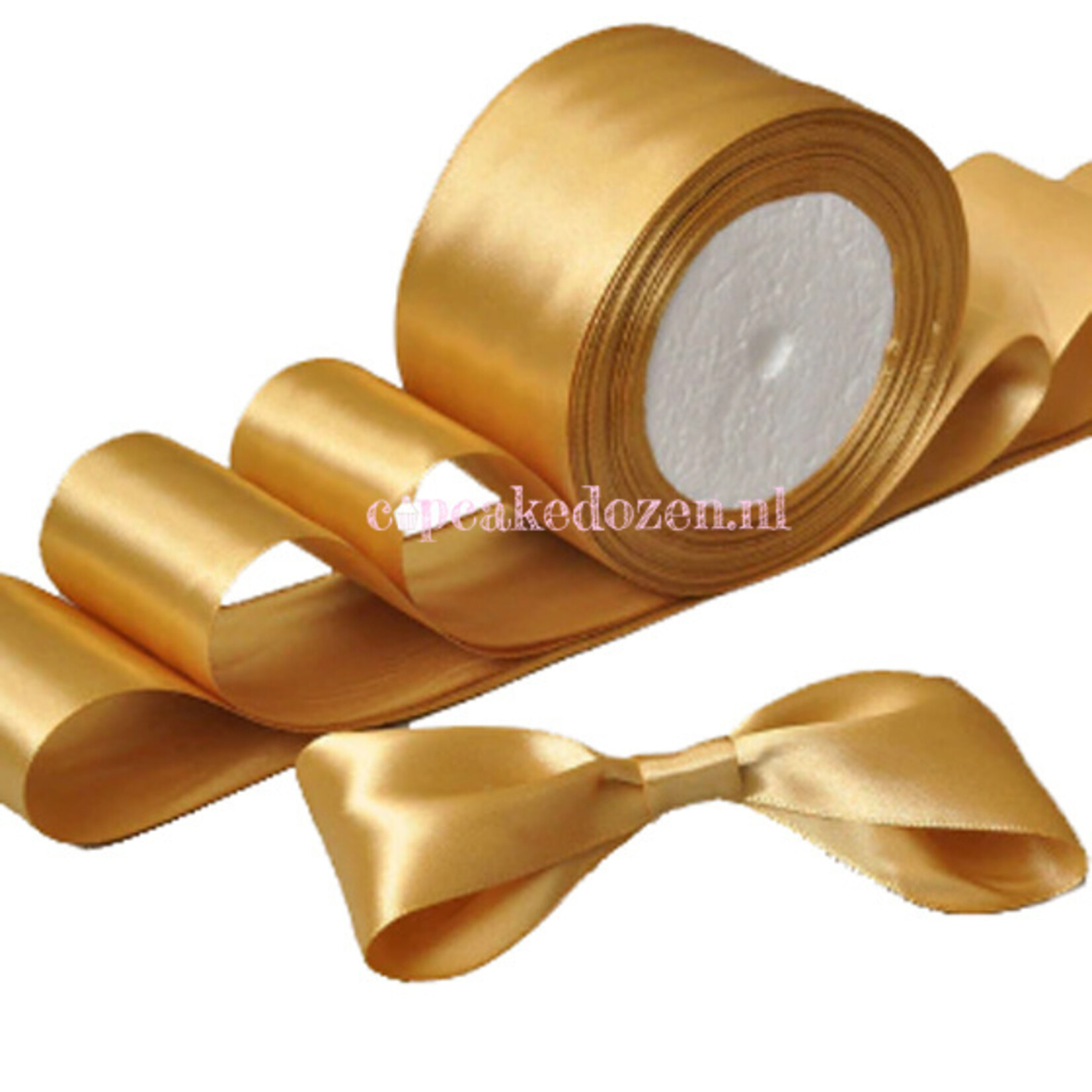 Cupcakedozen.nl Lint satijn - Goud (25 mm breed x 22 meter lang)