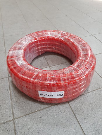 Emtrade PVC slang verstevigd met inlage 25x34mm 25 meter Rood Emtrade PVC slang verstevigd met inlage 25x34mm 25 meter Rood