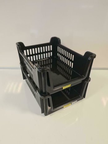 Emtrade Magazijnbak 400x300x160mm met grijpopening, stapelbaar, donkerblauw, gebruikt