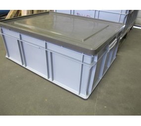 Engels Stapelbak met deksel, 800x600x320 mm, euronorm, grijs pp, gebruikt