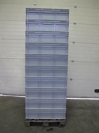 Emtrade Stapelbak, 800x600x220 mm, euronorm geperforeerde bodem, grijs pp, gebruikt