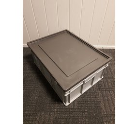 Emtrade 80x60x34cm kunststof bak met deksel, grijs, PP, gesloten, vlakke bodem, gebruikt Emtrade 80x60x34cm kunststof bak met deksel, grijs, PP, gesloten, vlakke bodem, gebruikt