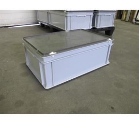 Emtrade Stapelbak met deksel, 600x400x22 mm, euronorm, grijs pp, gebruikt