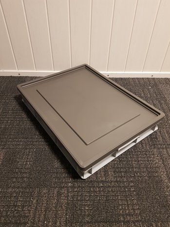 Emtrade Stapelbak met deksel, 800x600x120 mm, euronorm, grijs kunststof, gebruikt