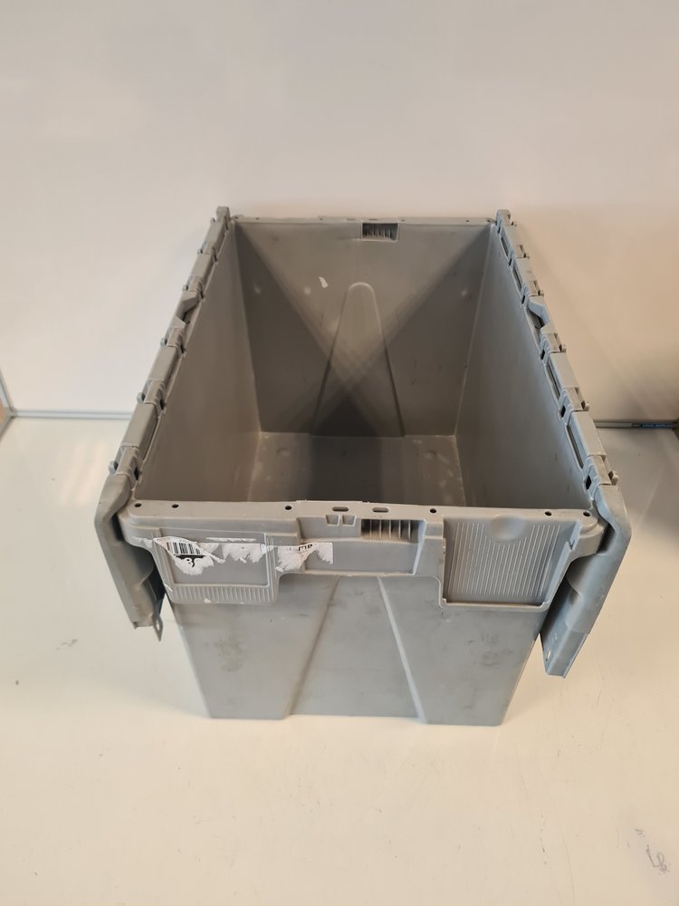 Distributiebak, 600x400x400 mm, euronorm, grijs kunststof, gebruikt