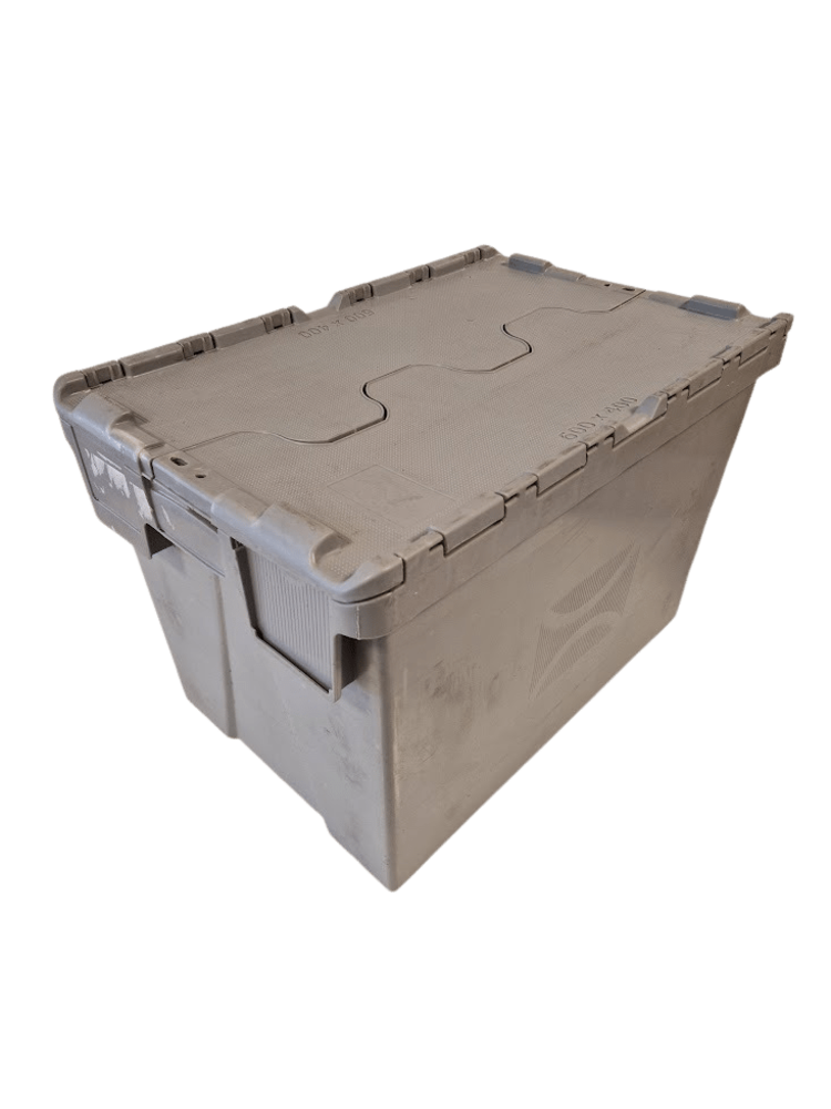 Distributiebak, 600x400x400 mm, euronorm, grijs kunststof, gebruikt