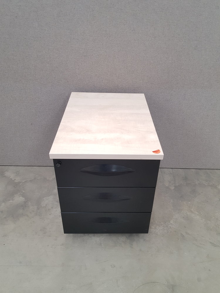 Ladenblok 60x42x57 cm, zonder sleutel, eiken/zwart, 3 laden, gebruikt