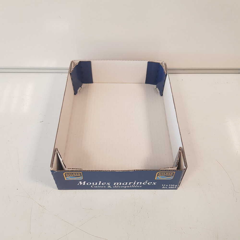 Vouw Tray / Bakje  292x210x70 mm Karton Bruin Blauw Bedrukt Nieuw