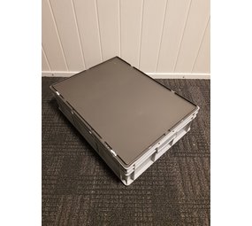 Emtrade Stapelbak met deksel, 800x600x220 mm, euronorm, grijs pp, gebruikt