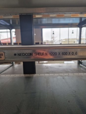 Nedcon Nedcon SF legbordstelling 200x122x60, 4 niveaus, gebruikt Nedcon Nedcon SF legbordstelling 200x122x60, 4 niveaus, gebruikt