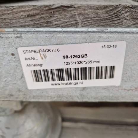 Kruizinga Stapelrek 1225x1020x265mm met 4 rongen 100cm, gebruikt Kruizinga Stapelrek 1225x1020x265mm met 4 rongen 100cm, gebruikt