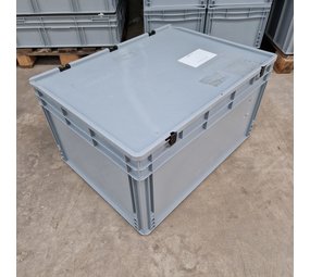 Emtrade Stapelbak met deksel, 800x600x420 mm, euronorm, grijs kunststof, gebruikt