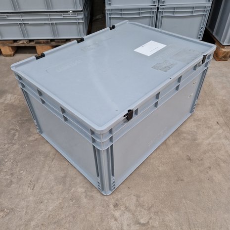 Emtrade Stapelbak met deksel, 800x600x420 mm, euronorm, grijs kunststof, gebruikt