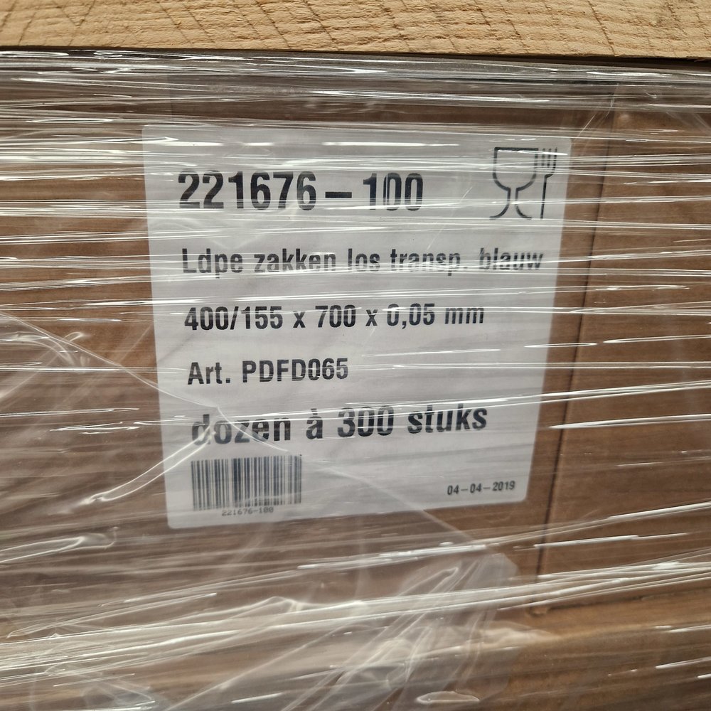 Emtrade Zakken Food LDPE los transp. blauw 400/155x700x0,05, doos 300 stuks, nieuw