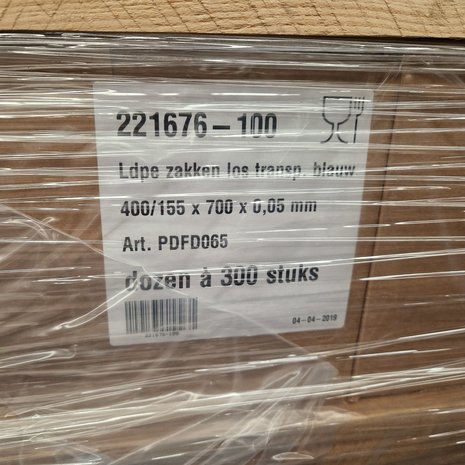 Emtrade Zakken Food LDPE los transp. blauw 400/155x700x0,05, doos 300 stuks, nieuw