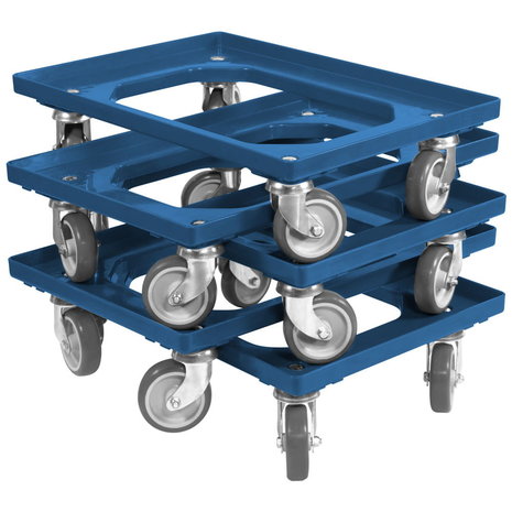 Emtrade (Nieuw) Dolly 60x40x15 blauw met 4 rubberen zwenkwielen, nieuw