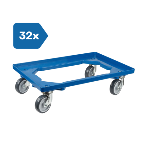 Emtrade (Nieuw) Dolly 60x40x15 blauw met 4 rubberen zwenkwielen, nieuw
