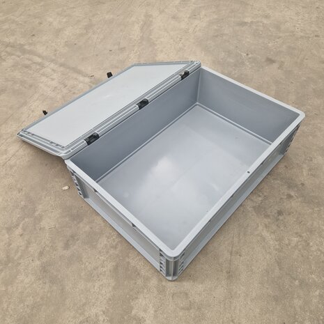 Auer Stapelbak met deksel, 600x400x170 mm, euronorm, grijs kunststof, gebruikt