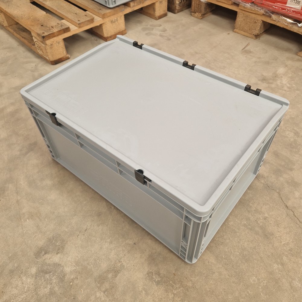 Auer Stapelbak 60x40x27 grijs met scharnierdeksel, gebruikt