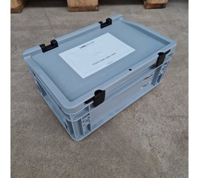 Auer Stapelbak met deksel, 300x200x120 mm, euronorm, grijs kunststof, gebruikt