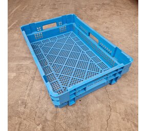 Nestbare stapelkrat geperforeerd 60x40x14cm blauw 23l, gebruikt Nestbare stapelkrat geperforeerd 60x40x14cm blauw 23l, gebruikt