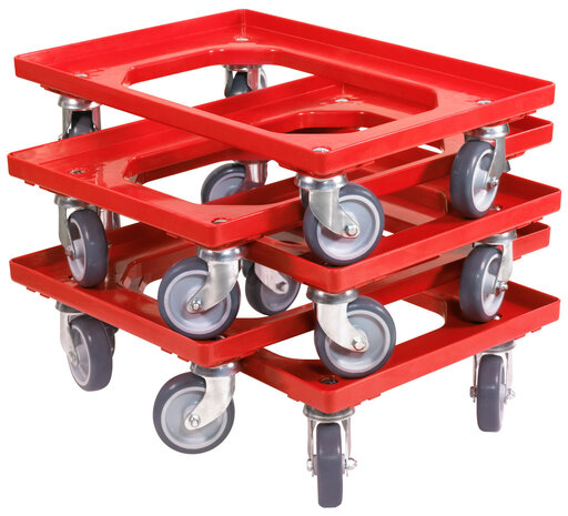 Emtrade (Nieuw) Dolly 60x40x15 rood met 2 zwenkwielen en 2  wielen met rem, nieuw