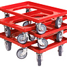 Emtrade (Nieuw) Dolly 60x40x15 rood met 2 zwenkwielen en 2  wielen met rem, nieuw