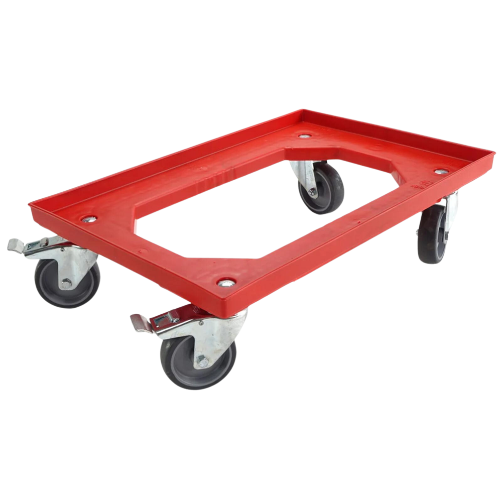 Emtrade (Nieuw) Dolly 60x40x15 rood met 2 zwenkwielen en 2  wielen met rem, nieuw