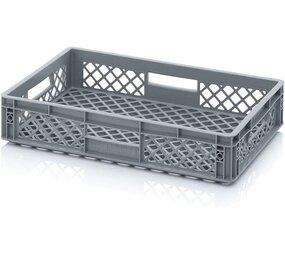 Auer Kunststof stapelkrat 60x40x12 grijs, PP, geperforeerd, gebruikt Auer Kunststof stapelkrat 60x40x12 grijs, PP, geperforeerd, gebruikt