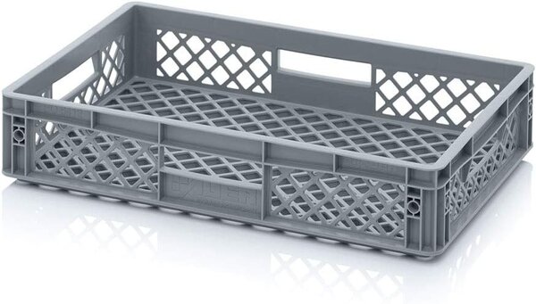 Auer Kunststof stapelkrat 60x40x12 grijs, PP, geperforeerd, gebruikt Auer Kunststof stapelkrat 60x40x12 grijs, PP, geperforeerd, gebruikt