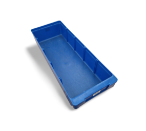 Stellingbak kunststof 400x150x80 mm blauw, gebruikt