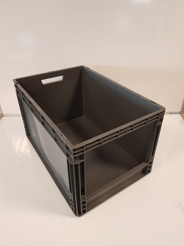 Magazijnbak, 600x400x280 mm, euronorm, grijs kunststof, nieuw