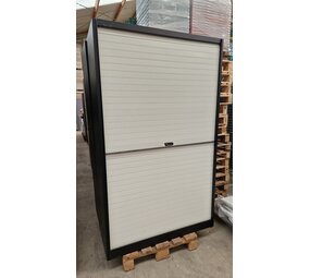 BULO Roldeurkast 198x120x46 cm, incl. 5 legborden, Vert. deur, zwart/wit, gebruikt BULO Roldeurkast 198x120x46 cm, incl. 5 legborden, Vert. deur, zwart/wit, gebruikt