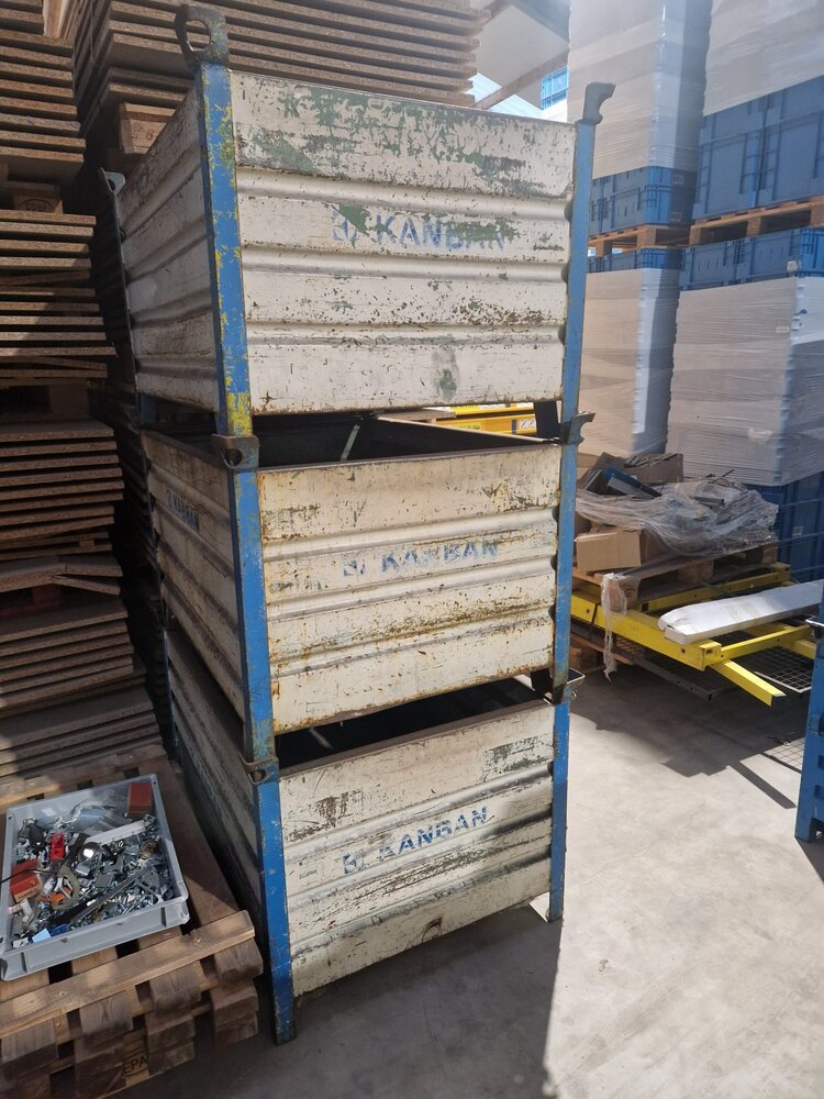 Stapelbak, 1200x800x670 mm, euronorm, grijs, blauw kunststof, gebruikt