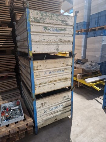 Stapelbak, 1200x800x670 mm, euronorm, grijs, blauw kunststof, gebruikt