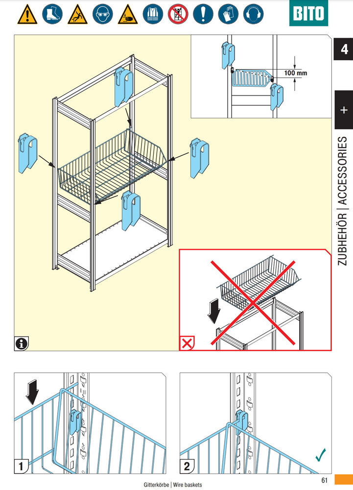 BITO Bito draadmand stelling H250xB100xD50, 6 manden, licht gebruikt BITO Bito draadmand stelling H250xB100xD50, 6 manden, licht gebruikt