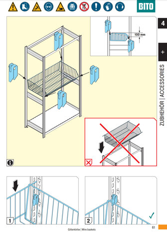BITO Bito draadmand stelling H250xB100xD50, 6 manden, licht gebruikt BITO Bito draadmand stelling H250xB100xD50, 6 manden, licht gebruikt