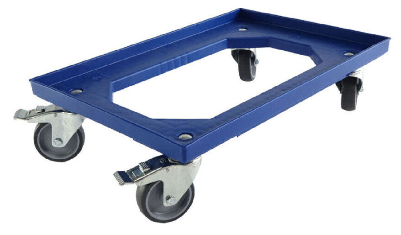 Emtrade (Nieuw) Dolly 60x40x15 blauw met 2 zwenkwielen en 2  wielen met rem, nieuw