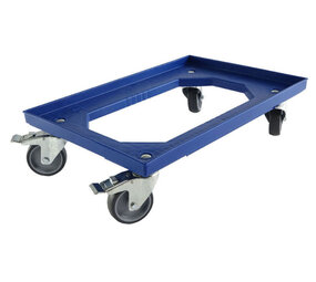Emtrade (Nieuw) Dolly 60x40x15 blauw met 2 zwenkwielen en 2  wielen met rem, nieuw